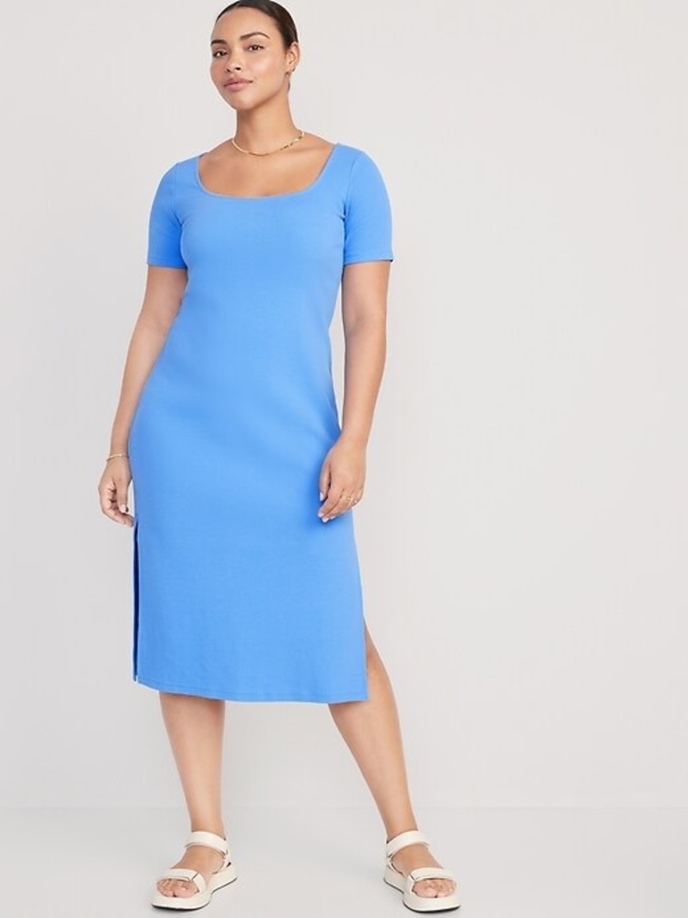 Women’s Square Scoop Neck Blue Midi Dress XL